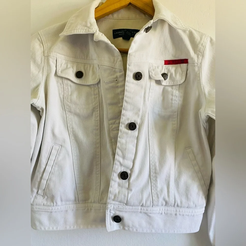 Lauren Jeans Co White Denim Jacket Size Small Petite Vintage Casual - Picture 5 of 11